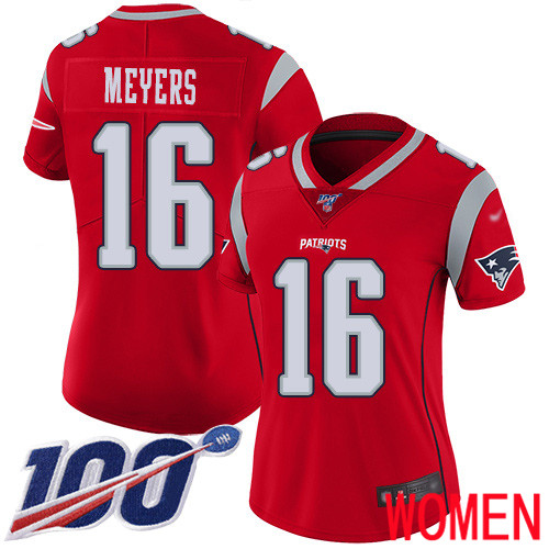 New England Patriots Football #16 100th Season Inverted Limited Red Women Jakobi Meyers NFL Jersey